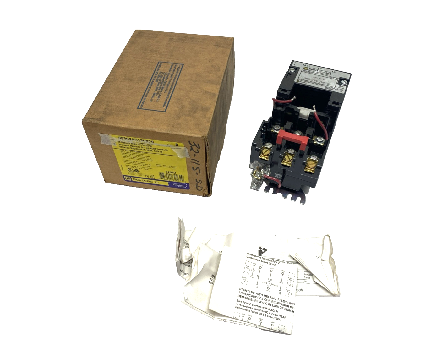 Square D 8536SAO12V02S Ser. B NEMA Motor Starter, Type S, Size 00, 9A 2HP 3PH 3P - Maverick Industrial Sales