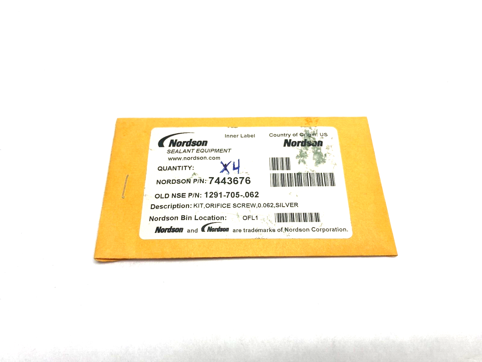Nordson 7443676 Orifice Screw Kit, 0.062, Silver PKG OF 4 - Maverick Industrial Sales