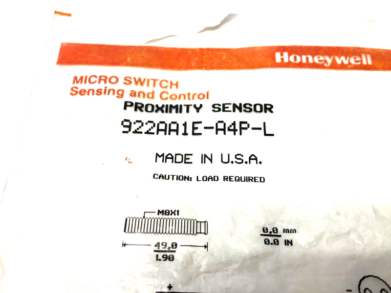 Honeywell 922AA1E-A4P-L Micro Switch Proximity Sensor M8 Barrel MISSING NUT - Maverick Industrial Sales