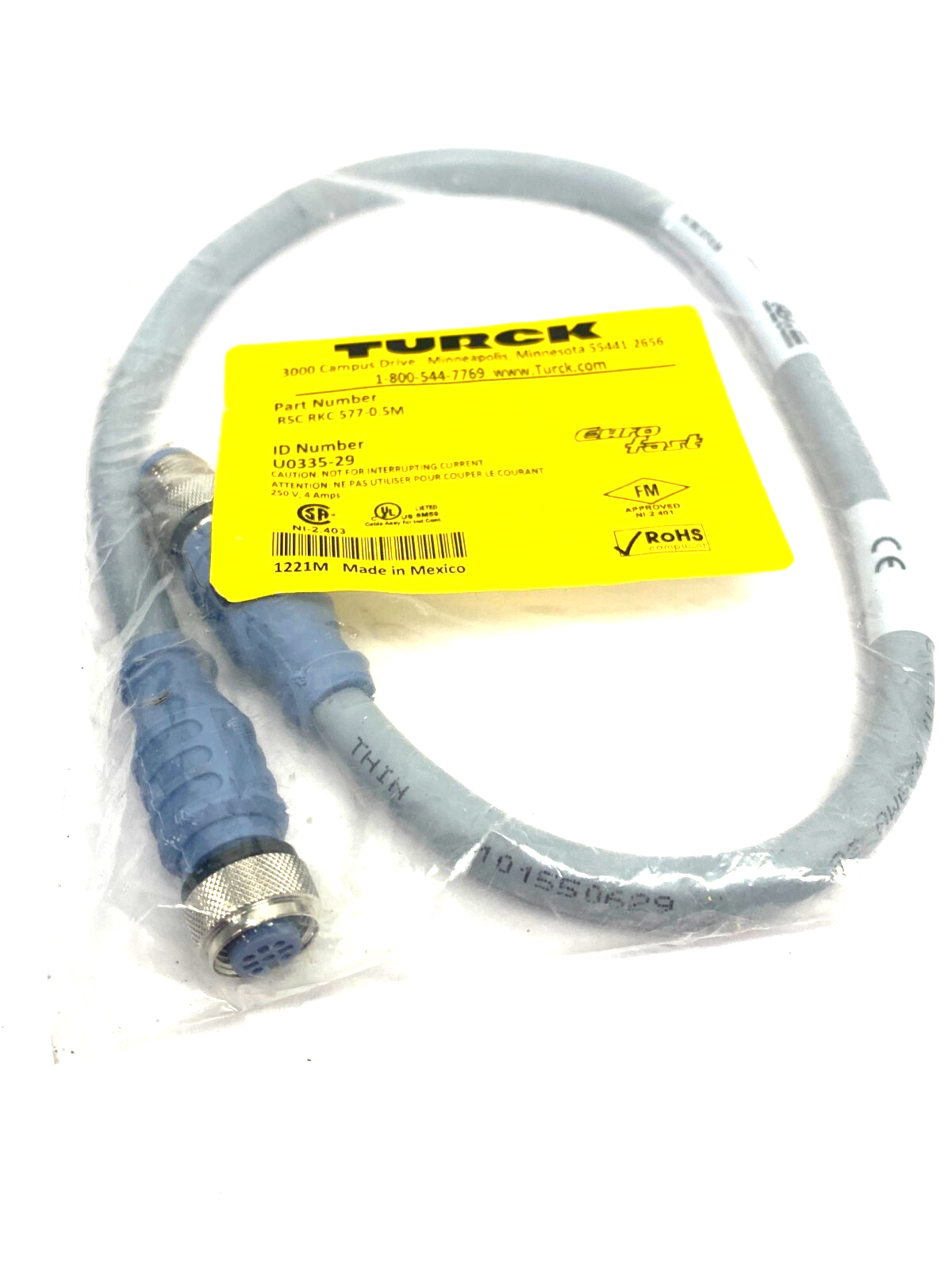 Turck RSC RKC 577-0.5M Eurofast Double Ended Cordset M12 5-Pin U0335-29 - Maverick Industrial Sales