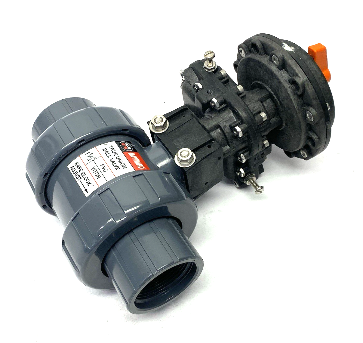 Hayward 1-1/2" True Union Ball Valve PVC, Viton w/ SR3 Spring Return Actuator - Maverick Industrial Sales