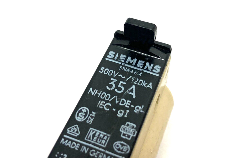 Siemens 3NA4814 Centered Tag Fuse Link Insert 35A 500V~/120kA NH00/VDE LOT OF 3 - Maverick Industrial Sales