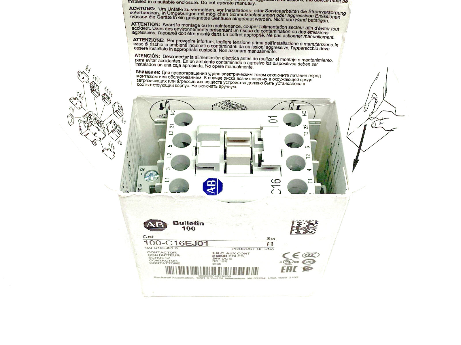 Allen Bradley 100-C16EJ01 Ser. B IEC 16 A Contactor, 0 NO Contact & 1 NC Contact - Maverick Industrial Sales