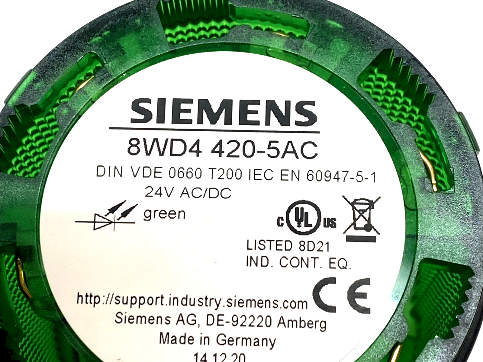 Siemens 8WD4420-5AC Green LED Stack Light Module 24V AC/DC - Maverick Industrial Sales