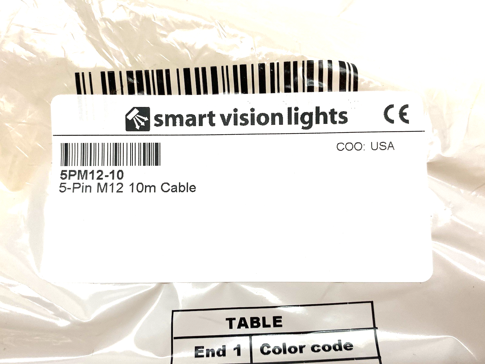 5PM12-10 | Smart Vision Lights Lighting Connection Cable M12 5-Pin to Open Leads - New - Maverick Industrial Sales