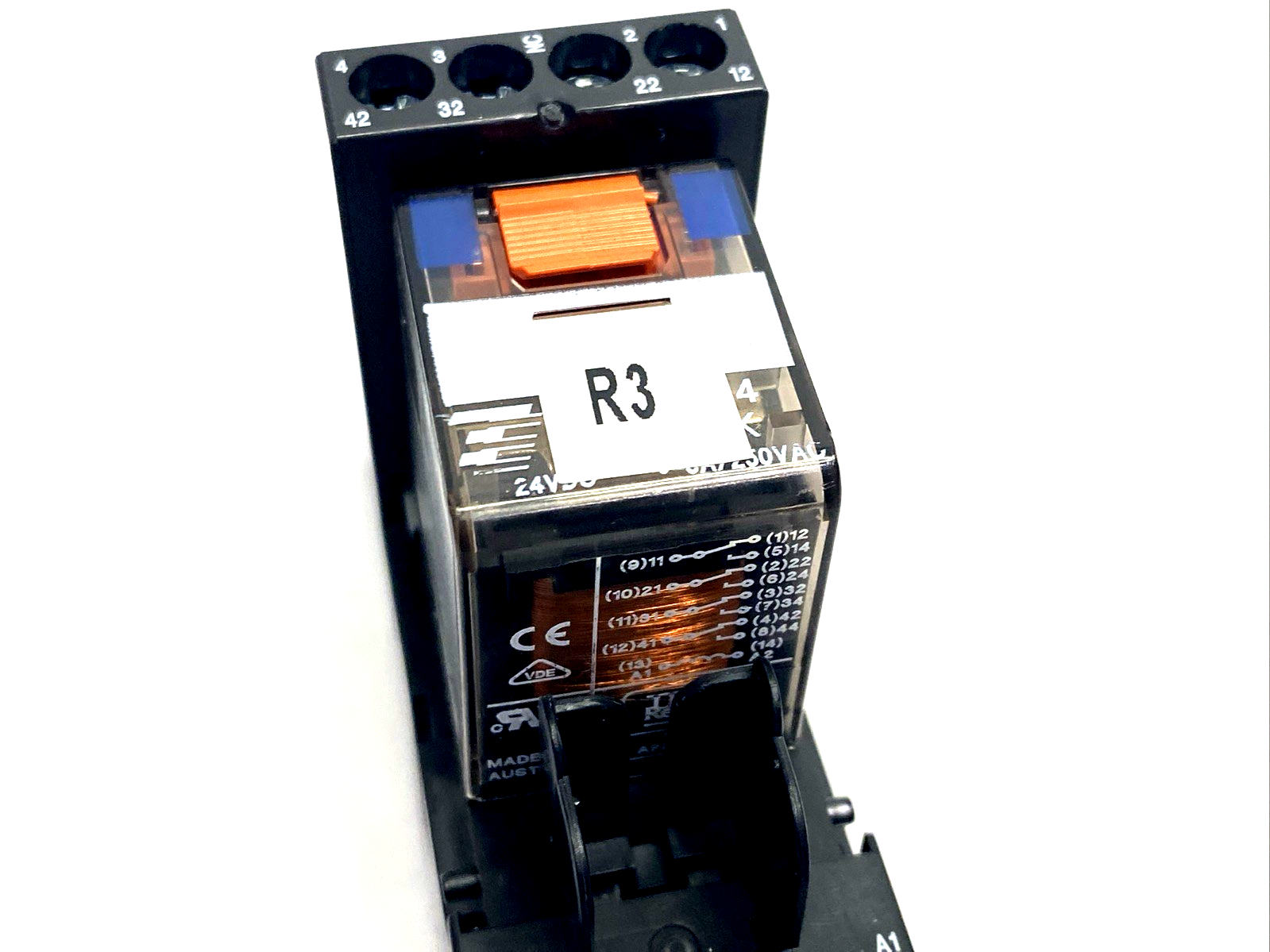 | Schrack PT570024 Miniature Power Relay 6A 24VDC 4PDT & PT78742 Base LOT OF 2 - Used - Maverick Industrial Sales