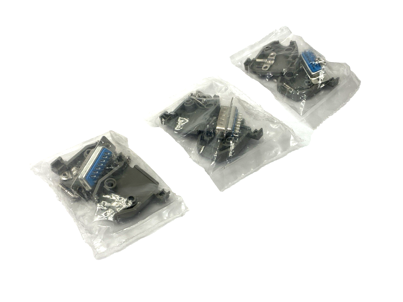 N/A | DB15 Female Connector w/ Gray Plastic Hood Kit LOT OF 3 - New - Maverick Industrial Sales
