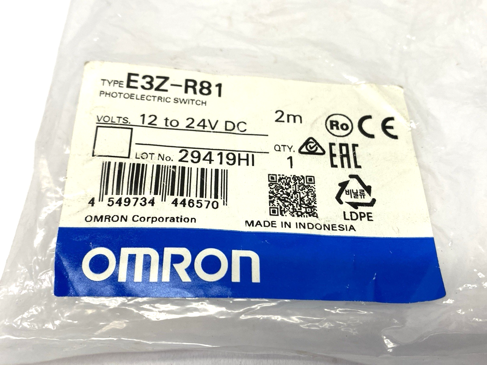 Omron E3Z-R81 Photoelectric Sensor 12-24VDC 2m - Maverick Industrial Sales