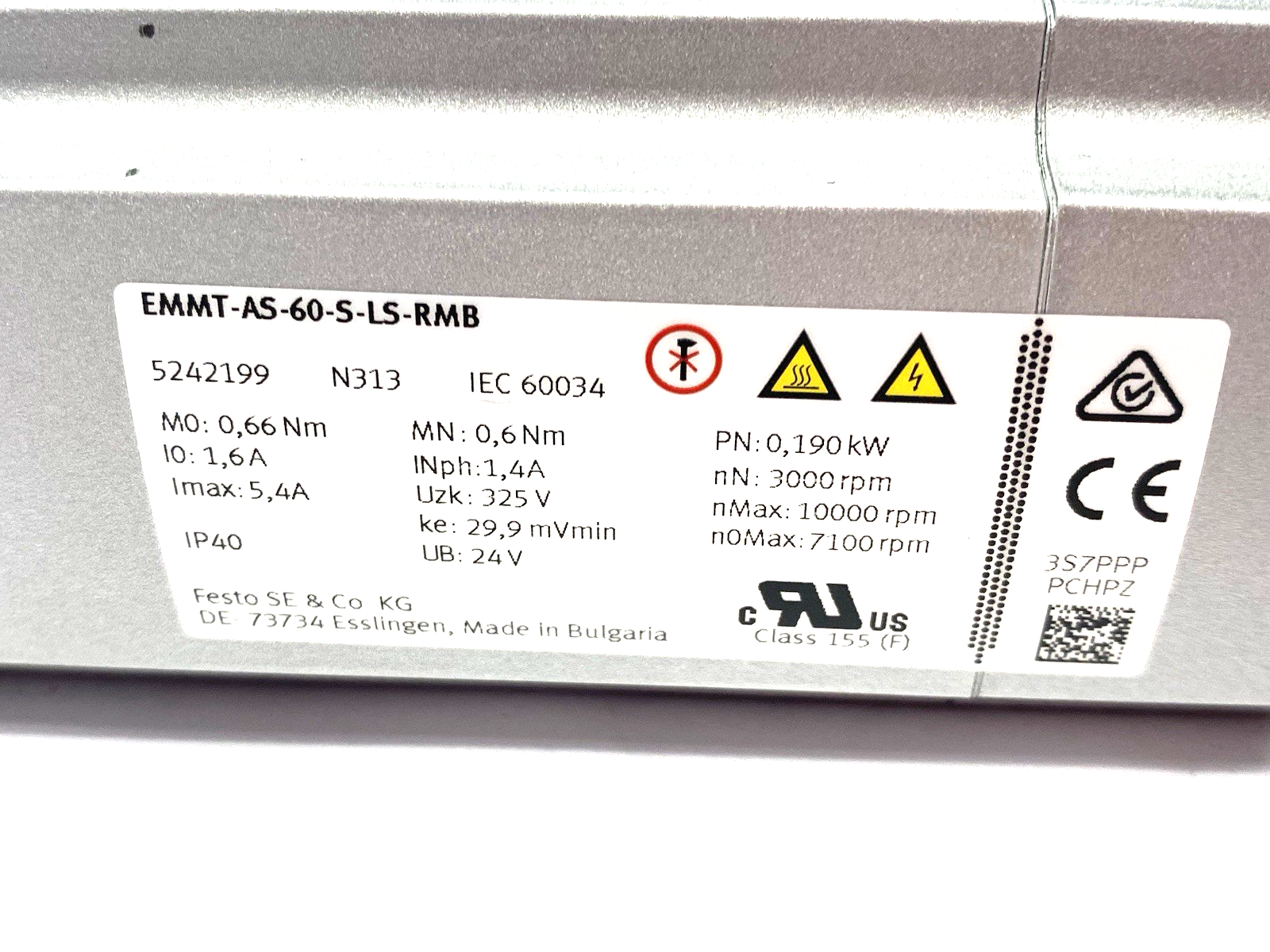 Festo EMMT-AS-60-S-LS-RMB Servo Motor, AC Synchronous, 190W 60mm Flange 5242199 - Maverick Industrial Sales
