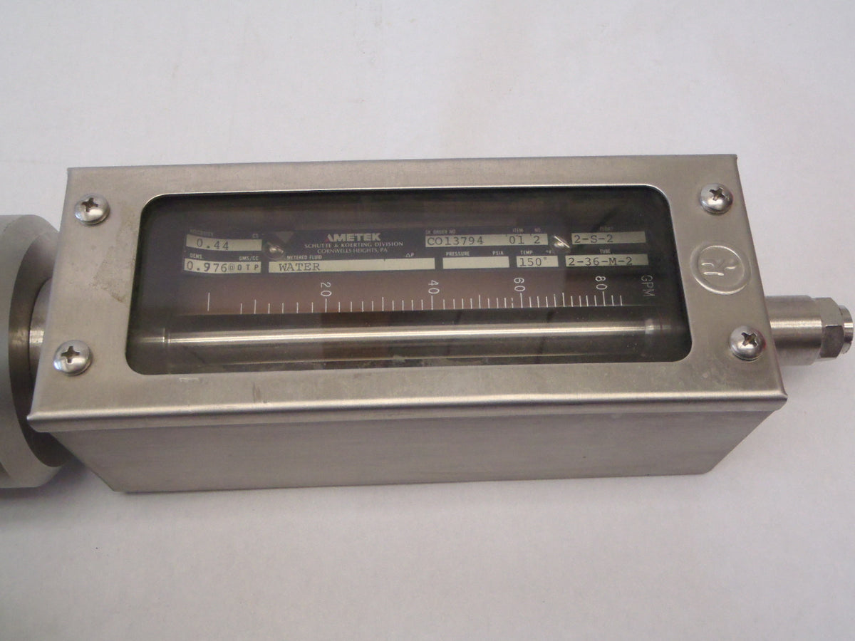 C013794 | Schutte & Koertin Flowmeter Rotameter Size 9 2" 0-84 GPM Flow Indicator - Used - Maverick Industrial Sales