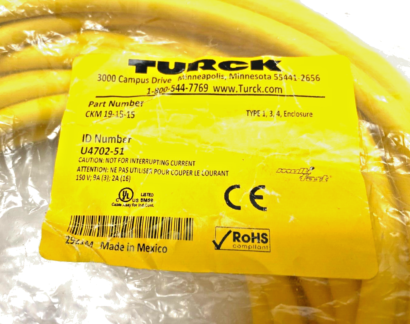 Turck CKM 19-15-15 Multifast Single Ended Cordset M23 19-Pin to Pigtail U4702-51 - Maverick Industrial Sales