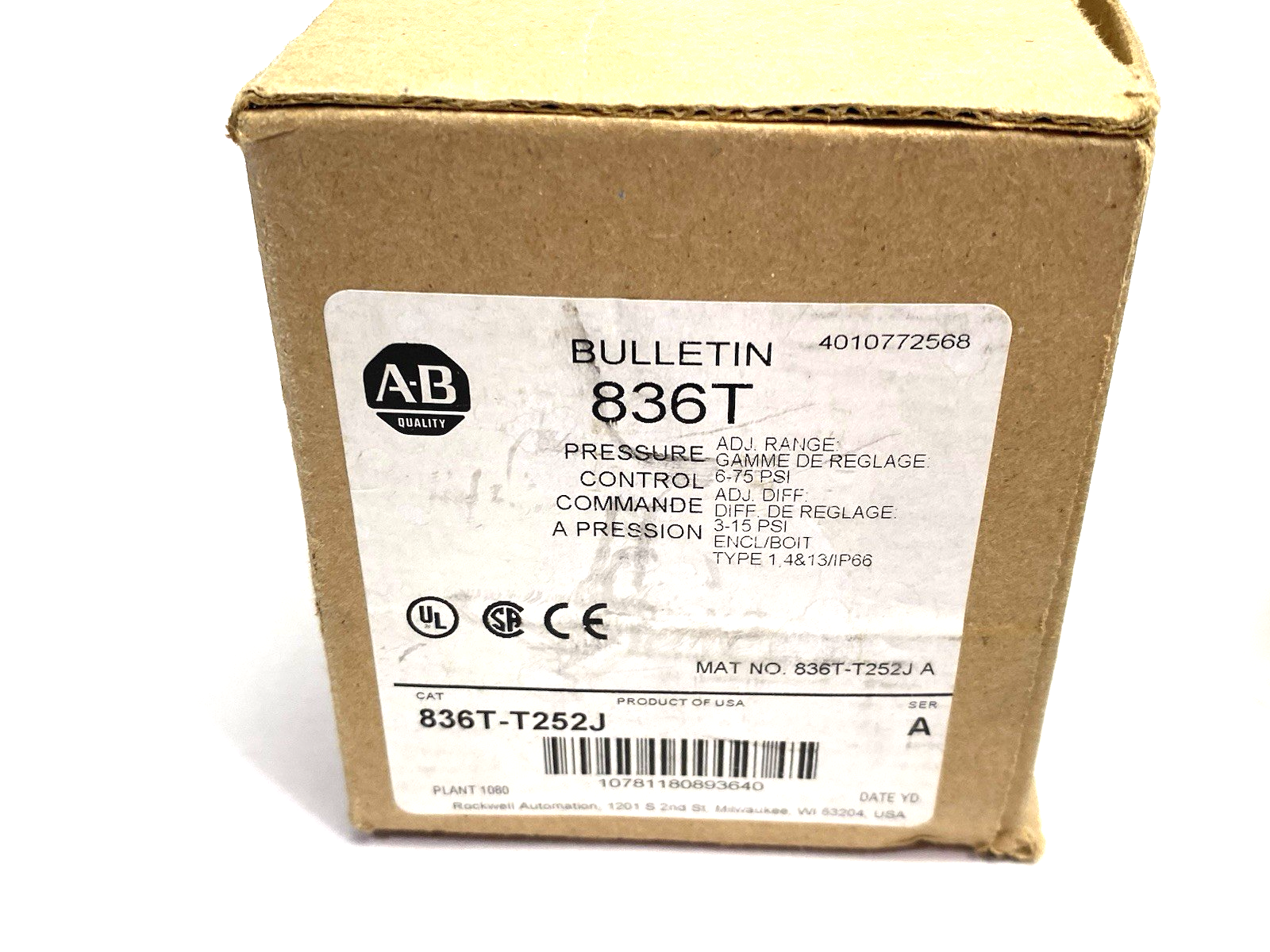 836T-T252J | Allen Bradley Ser. A Electro-Mechanical Pressure Control Switch - New – Open box - Maverick Industrial Sales