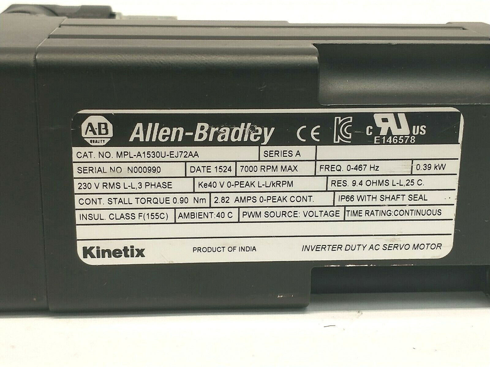 MPL-A1530U-EJ72AA | Allen-Bradley Ser A Low-Inertia Brushless Servo Motor 7000RPM - Used - Maverick Industrial Sales