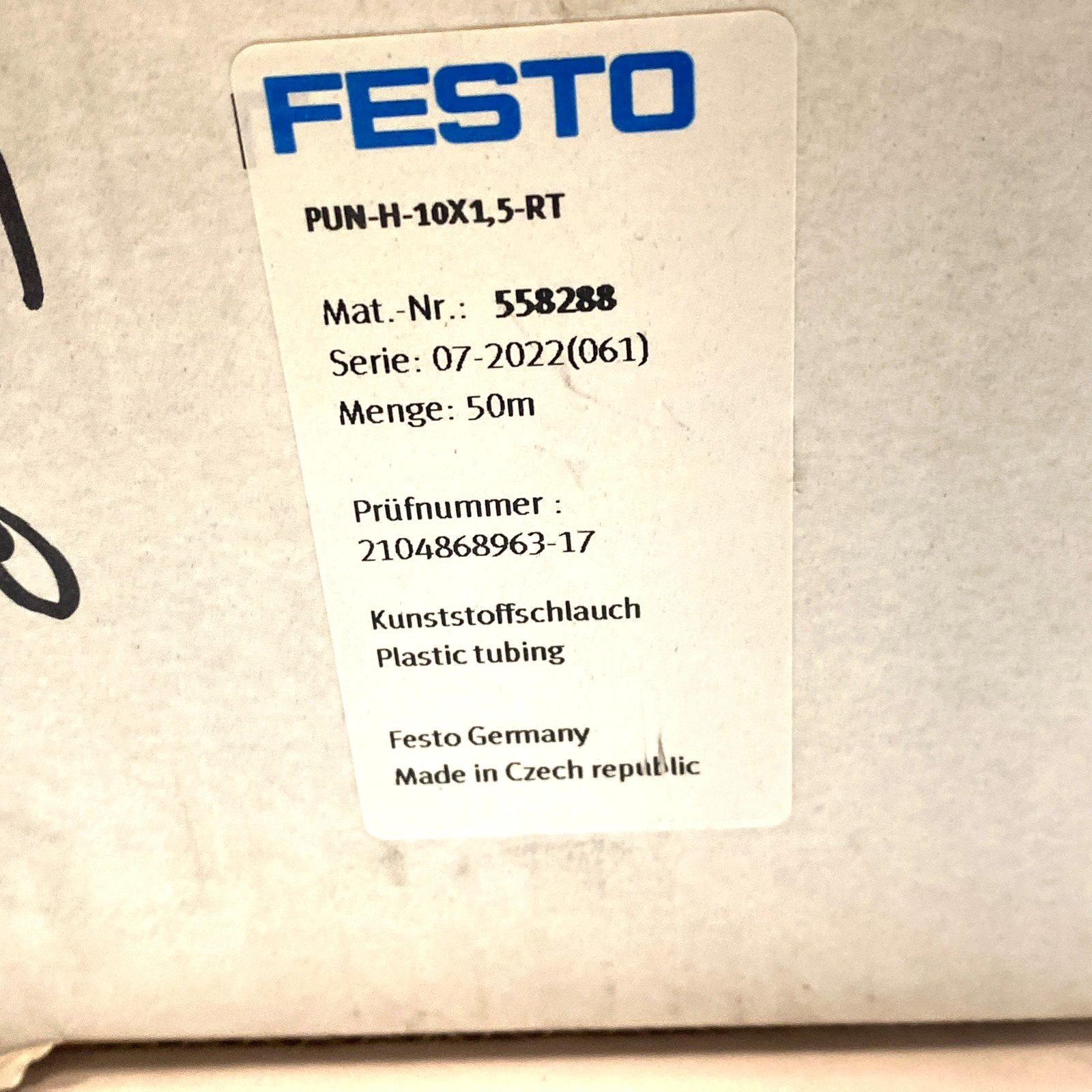 Festo PUN-H-10 x 1.5-SW Pneumatic Tubing 50m 197393 - Maverick Industrial Sales