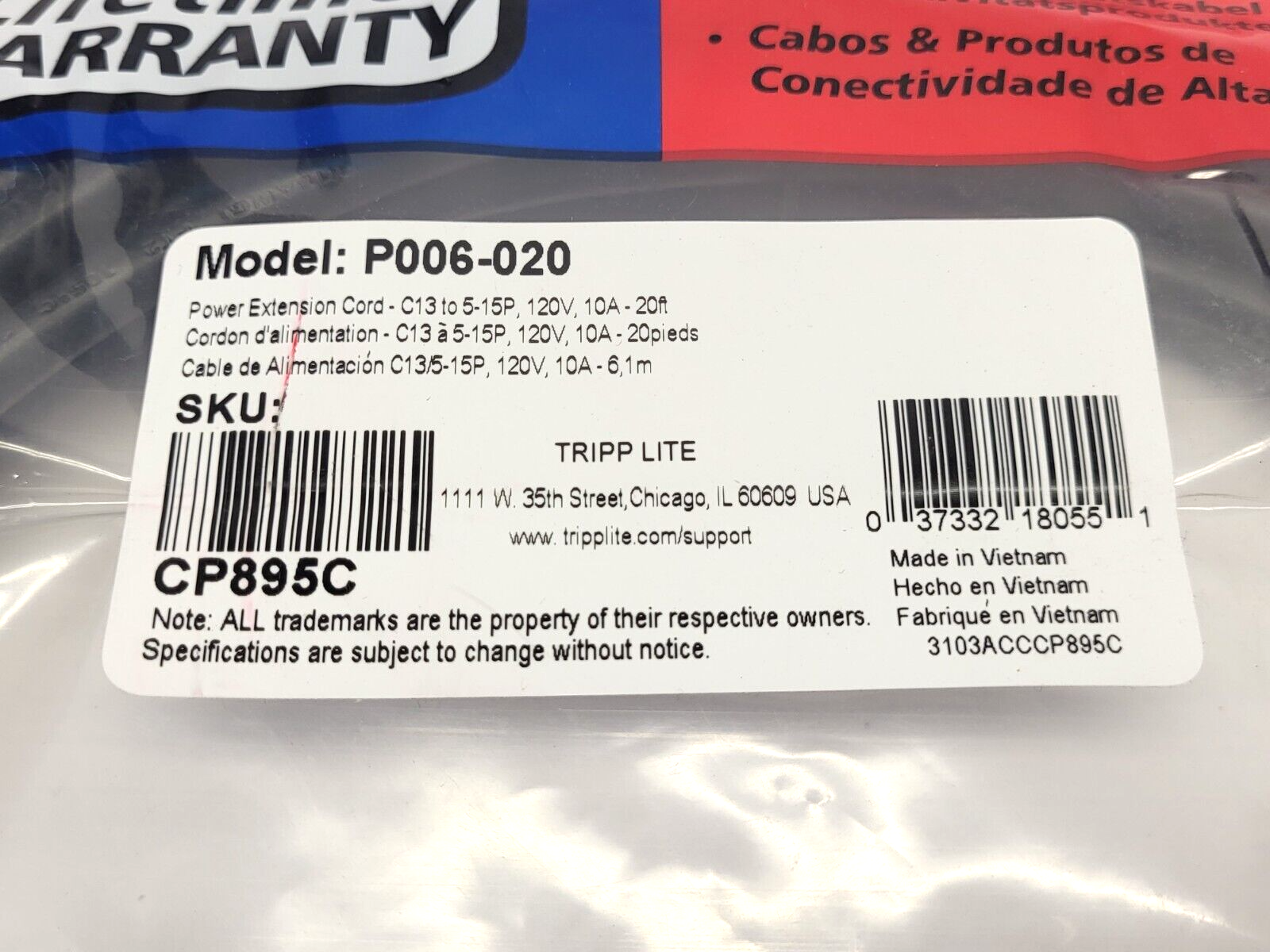 Tripp Lite P006-020 Power Extension Cord 20' - New - Maverick Industrial Sales
