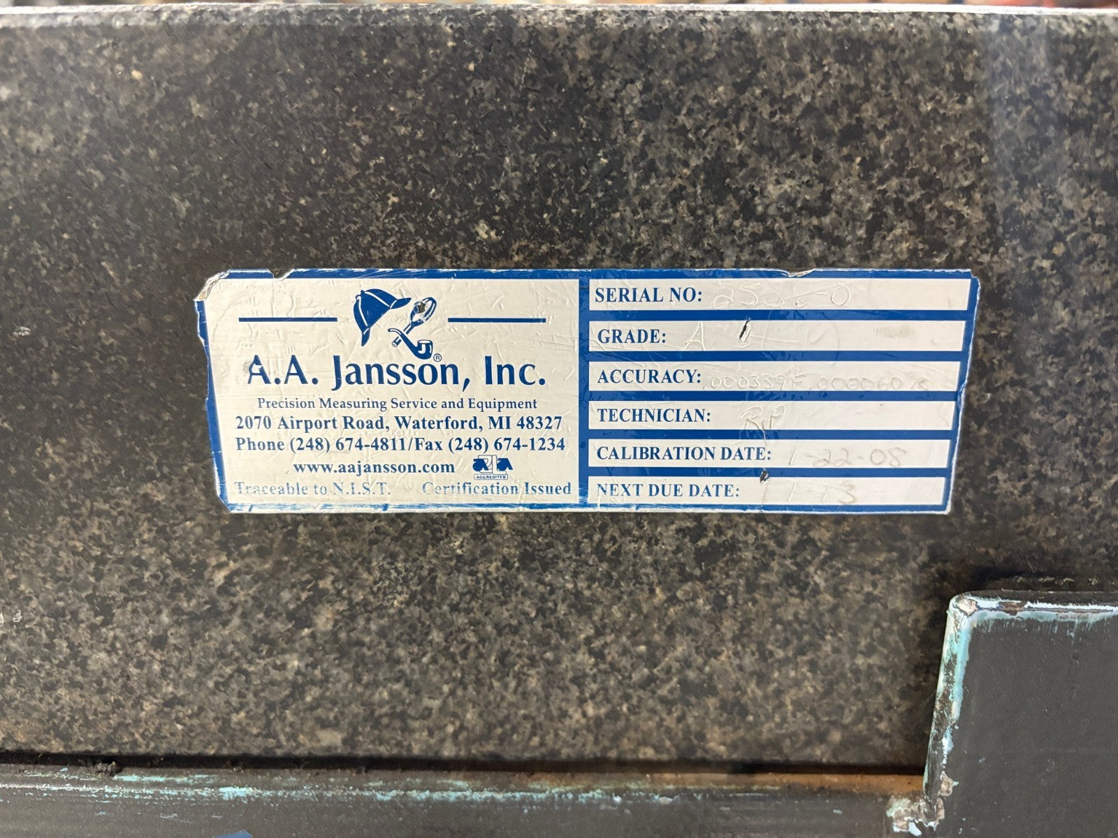Continental Granite Corp 36x48x6-0 Inspection Table, Grade B, .0008, Class 1 - Maverick Industrial Sales