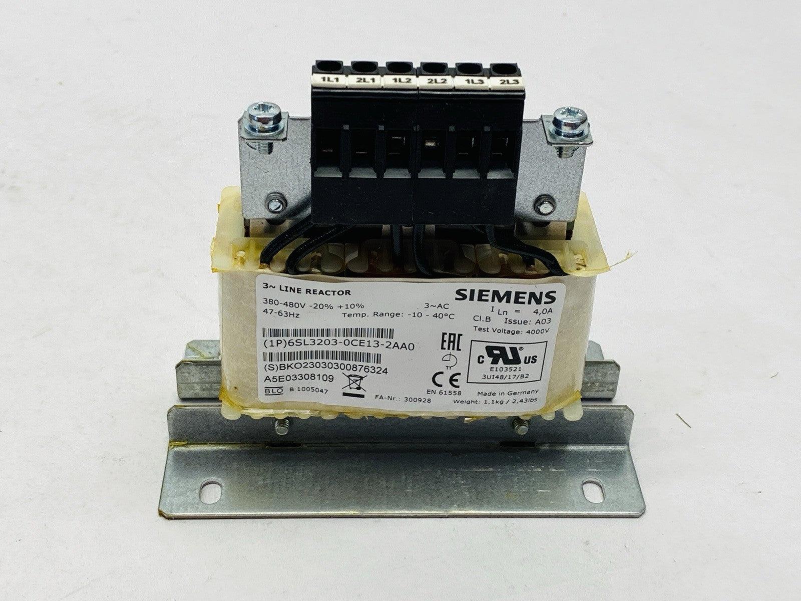 Siemens 6SL3203-0CE13-2AA0 SINAMICS Line Reactor 380-480V 3AC 47-63Hz - Maverick Industrial Sales