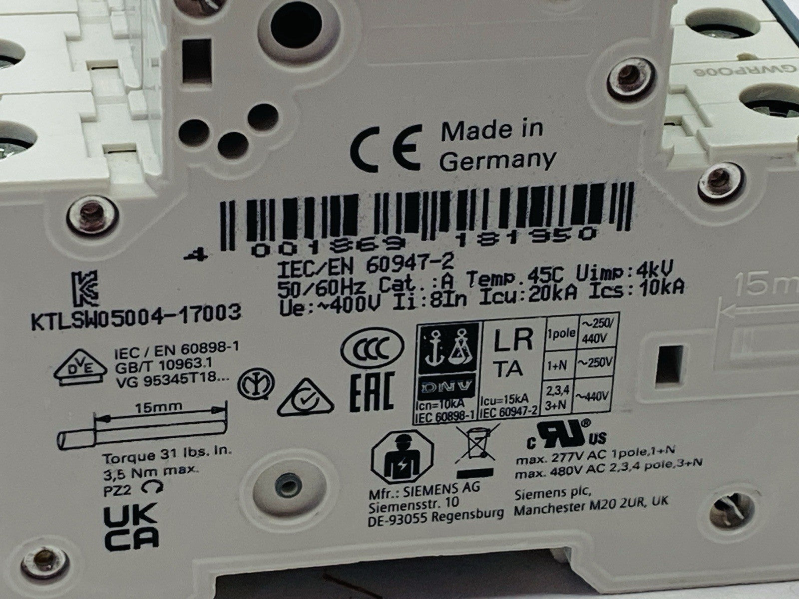 Siemens 5SY4316-7 Miniature Circuit Breaker 3-Pole 16A 16kA 400A - Maverick Industrial Sales