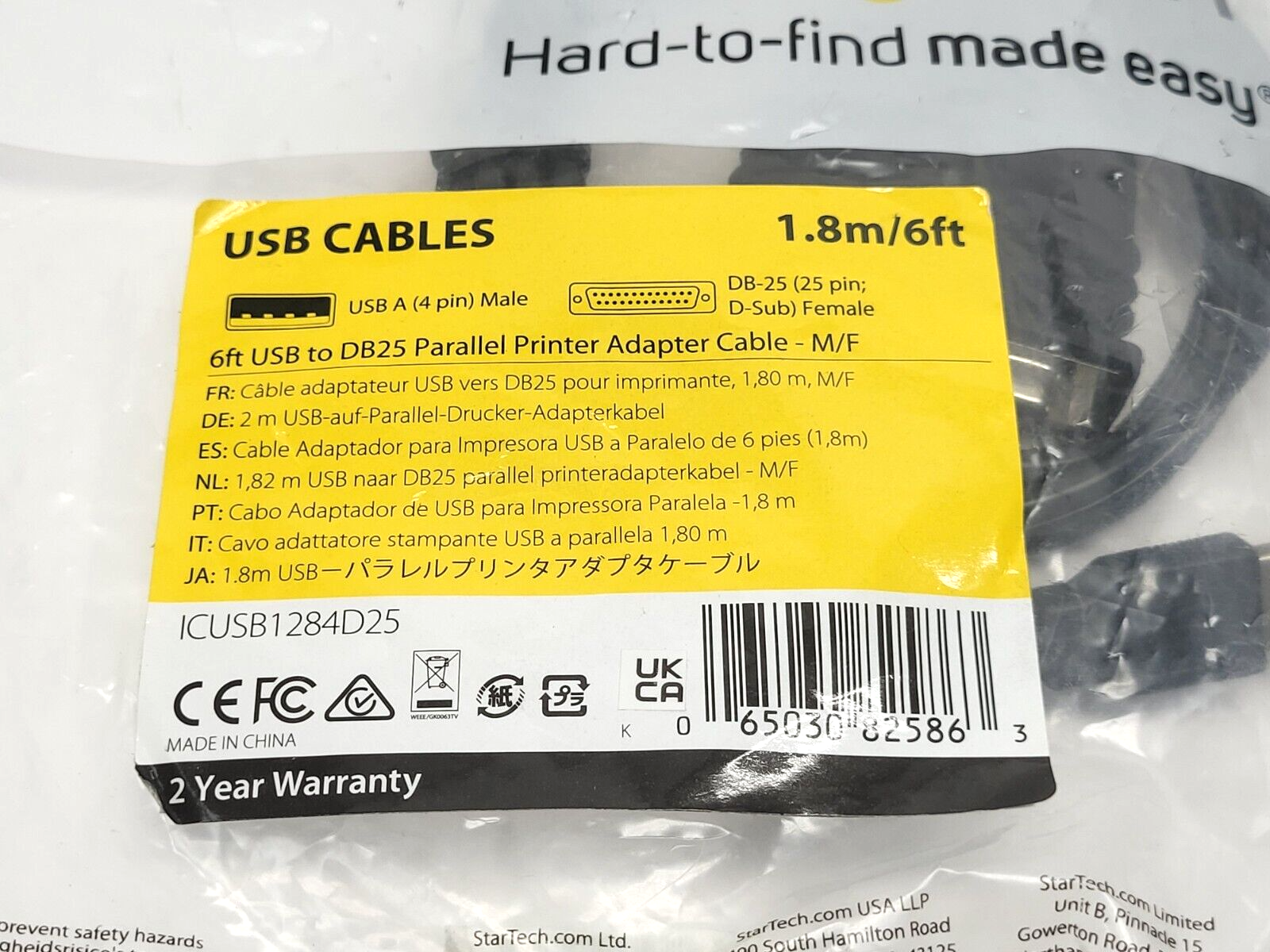 StarTech ICUSB1284D25 Parallel Printer Adapter Cable USB to DB25 6' LOT OF 3 - Maverick Industrial Sales