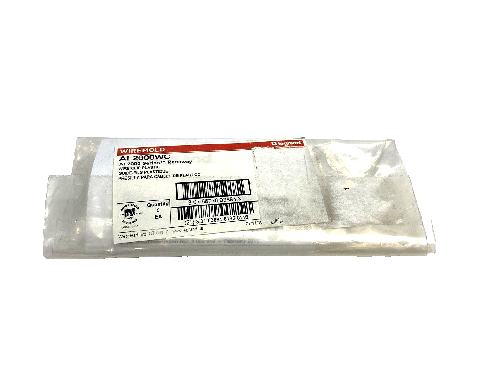 Legrand AL2000WC Wiremold Plastic Wire Retaining Clip, PACK OF 5 - Maverick Industrial Sales