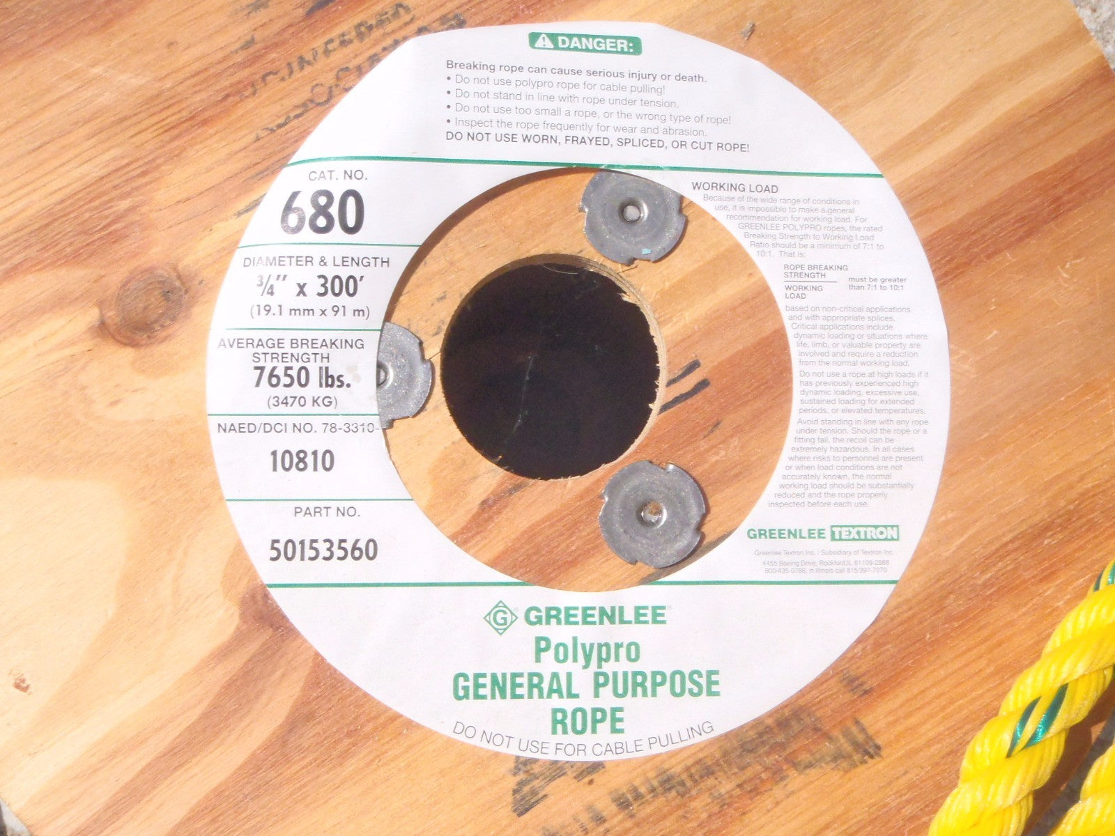 GREENLEE 680 50153560 ROPE 3/4" Inch X 300' POLYPROPYLENE - Maverick Industrial Sales