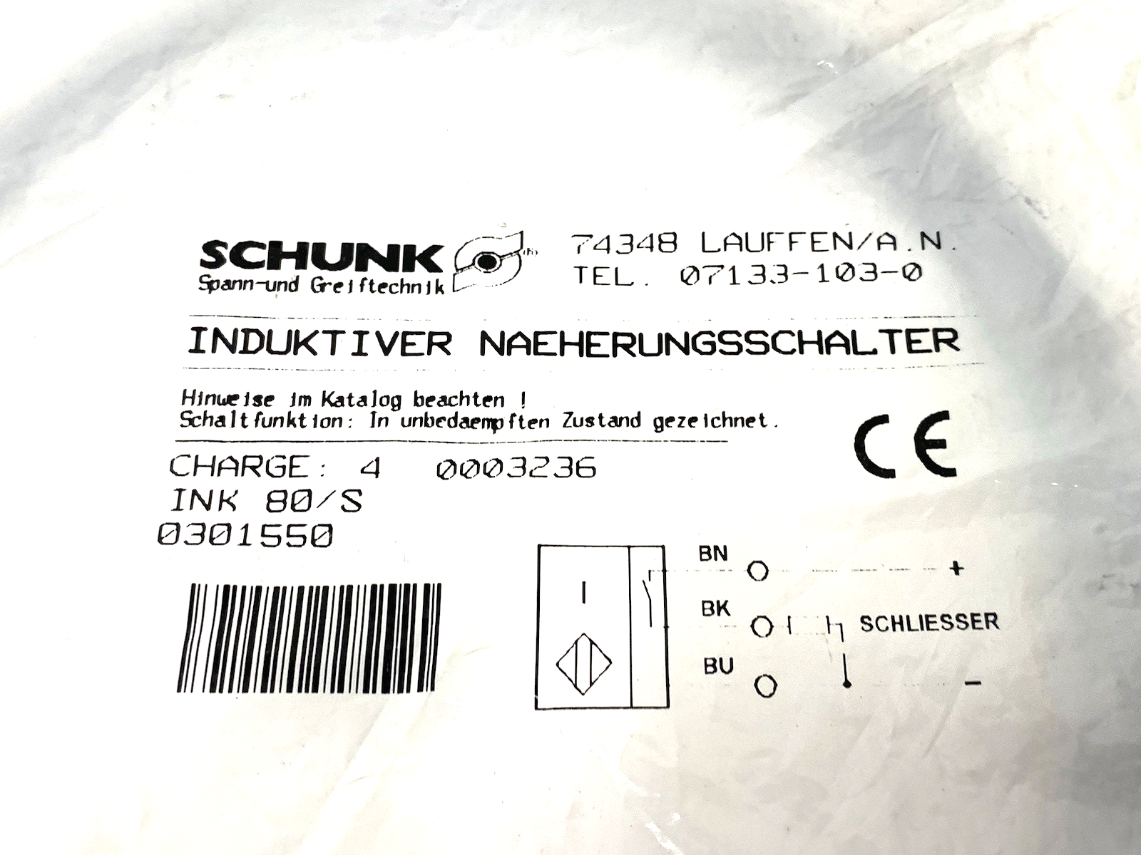 0301550 | Schunk Inductive Proximity Switch INK 80/S - New - Maverick Industrial Sales
