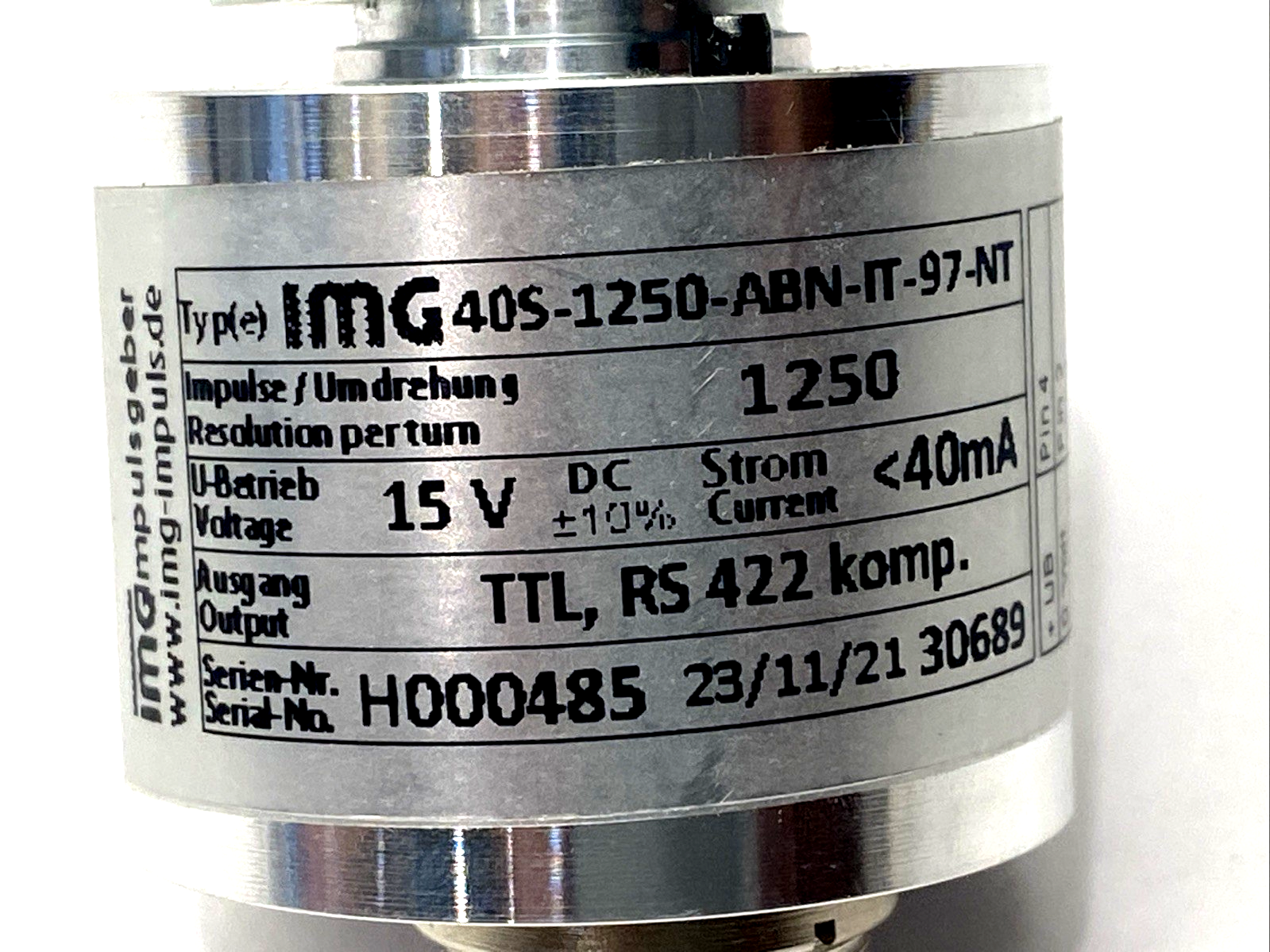 IMG Drehimpulsgeber IMG 40S-1250-ABN-IT-97-NT Encoder, 1250 Impulse 15V DC 40mA - Maverick Industrial Sales