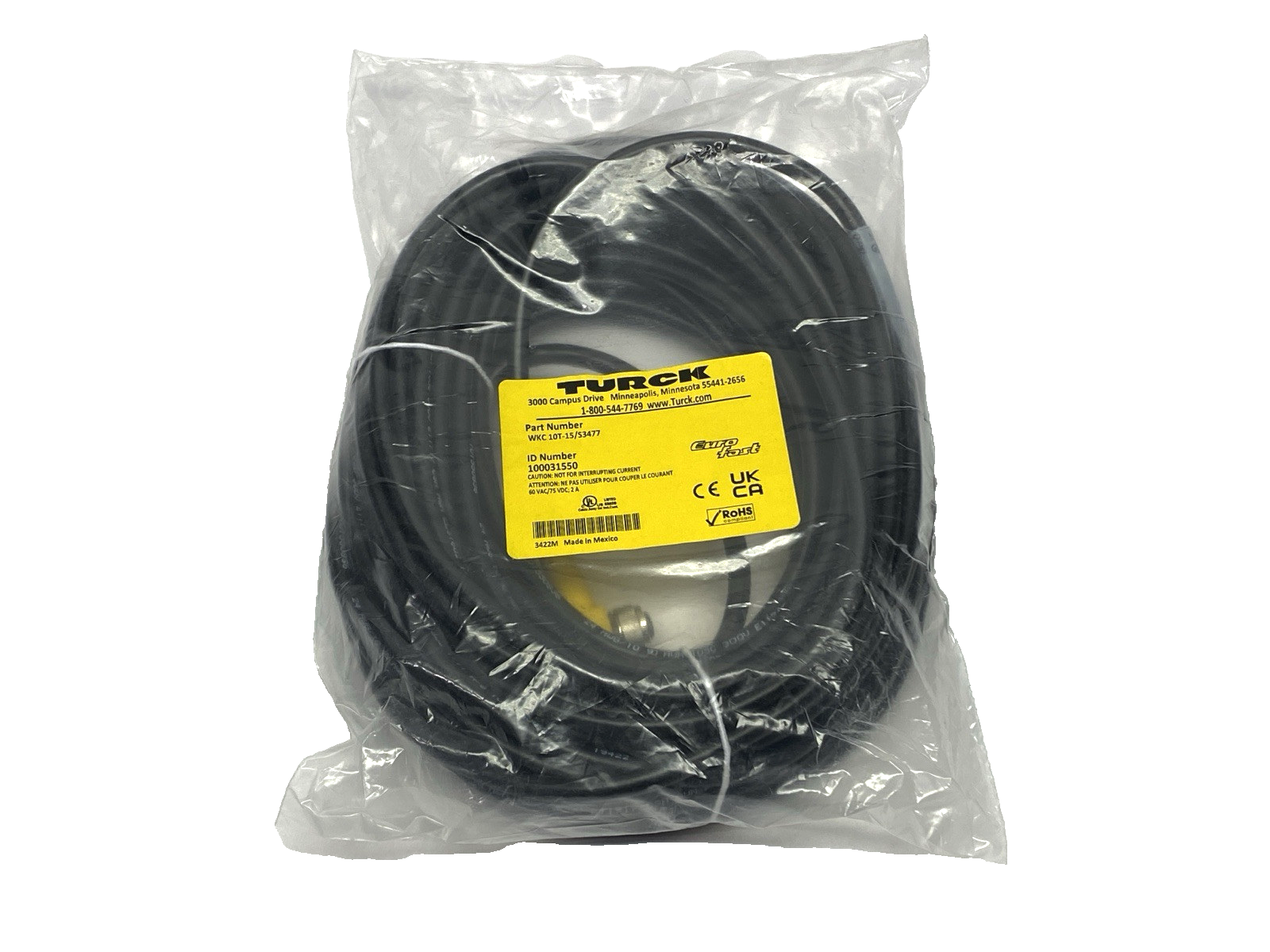 Turck WKC 10T-15/S3477 Single-Ended Cordset M12 Female Connector 100031550 - Maverick Industrial Sales