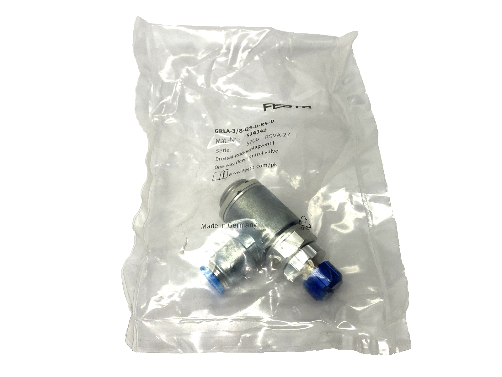 Festo GRLA-3/8-QS-8-RS-D One-Way Flow Control Valve 534342 - Maverick Industrial Sales