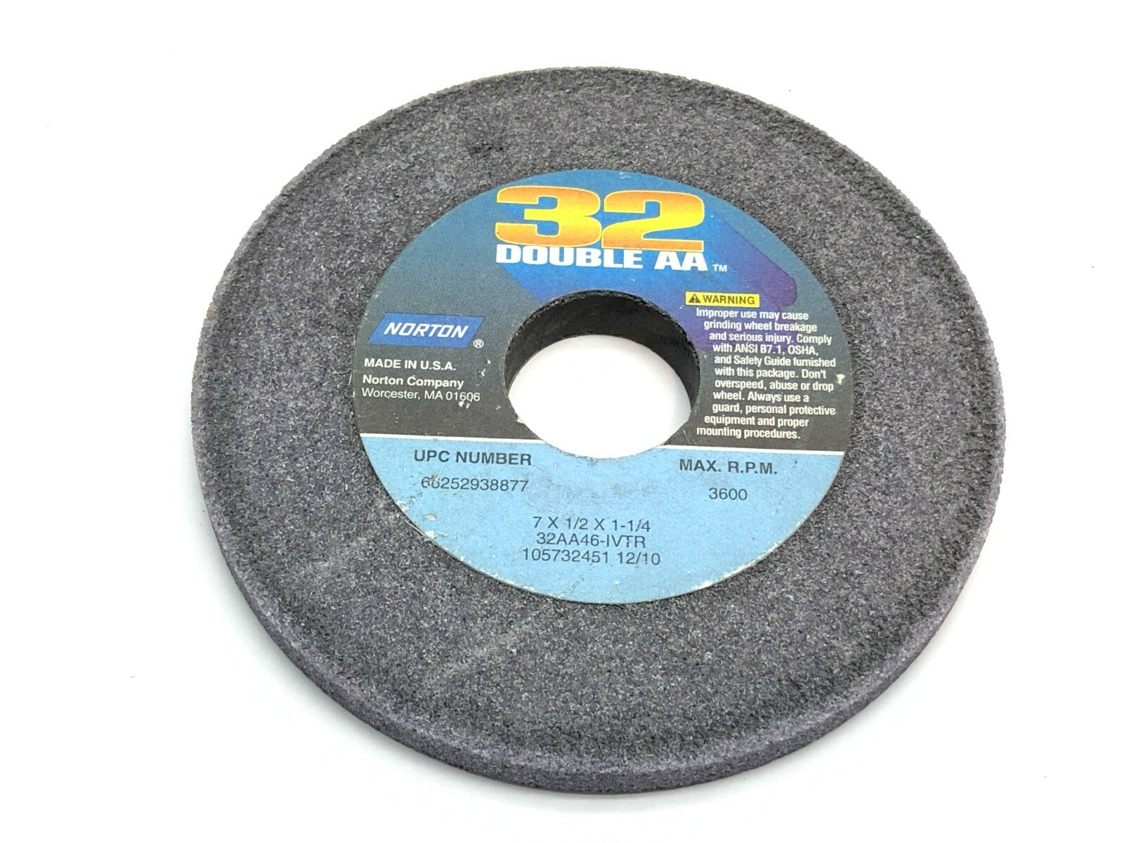 Norton 32AA46-IVTR Grinding Wheels 1-1/4" Bore 3600 RPM LOT OF 5 - Maverick Industrial Sales