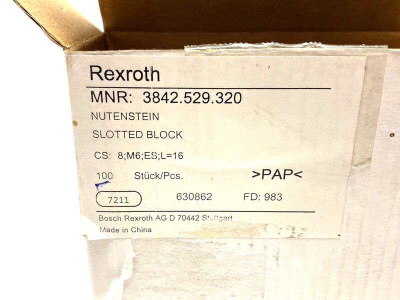 Bosch Rexroth 3842529320 Slotted Block Nut 8;M6;ES;L=16 LOT OF 10 - Maverick Industrial Sales