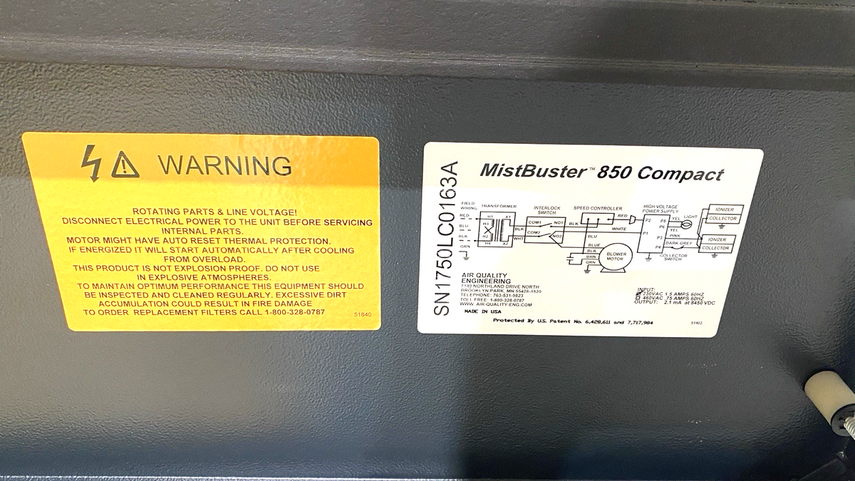 Air Quality Engineering MB850 MistBuster 850 Compact Air Cleaner Mist Collector - Maverick Industrial Sales