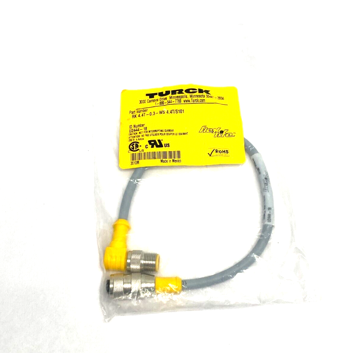 Turck RK 4.4T-0.3-WS 4.4T/S101 Flexlife Double Ended Cordset M12 U2444-18 - Maverick Industrial Sales