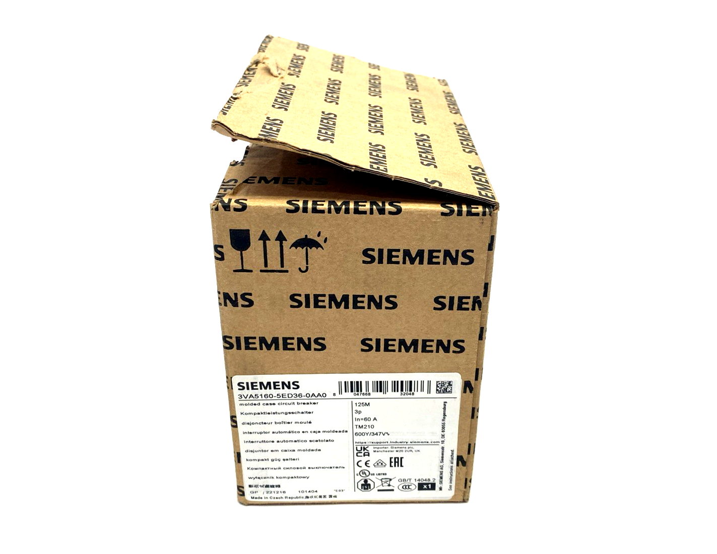 Siemens 3VA5160-5ED36-0AA0 Circuit Breaker 3P 60A UL 125 Breakibng Cap. Class M - Maverick Industrial Sales