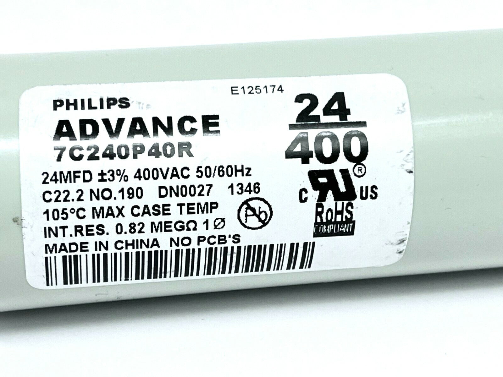 Philips 7C240P40R Advance Dry Film Ballast Capacitor 24MFD 400VAC - Maverick Industrial Sales