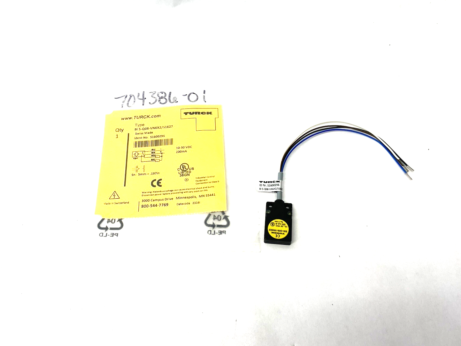 Turck 1600296 Inductive Proximity Sensor 5mm Sn NO/NC BI 5-Q08-VN6X2/S1627 - Maverick Industrial Sales