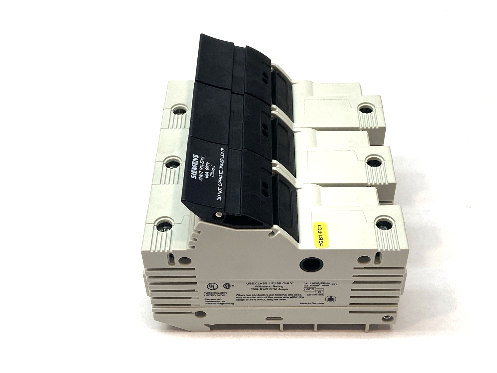Siemens 3NW7 531-5HG Fuse Holder Class J 60A 600V w/ 3x Bussman LPJ-40SP Fuses - Maverick Industrial Sales