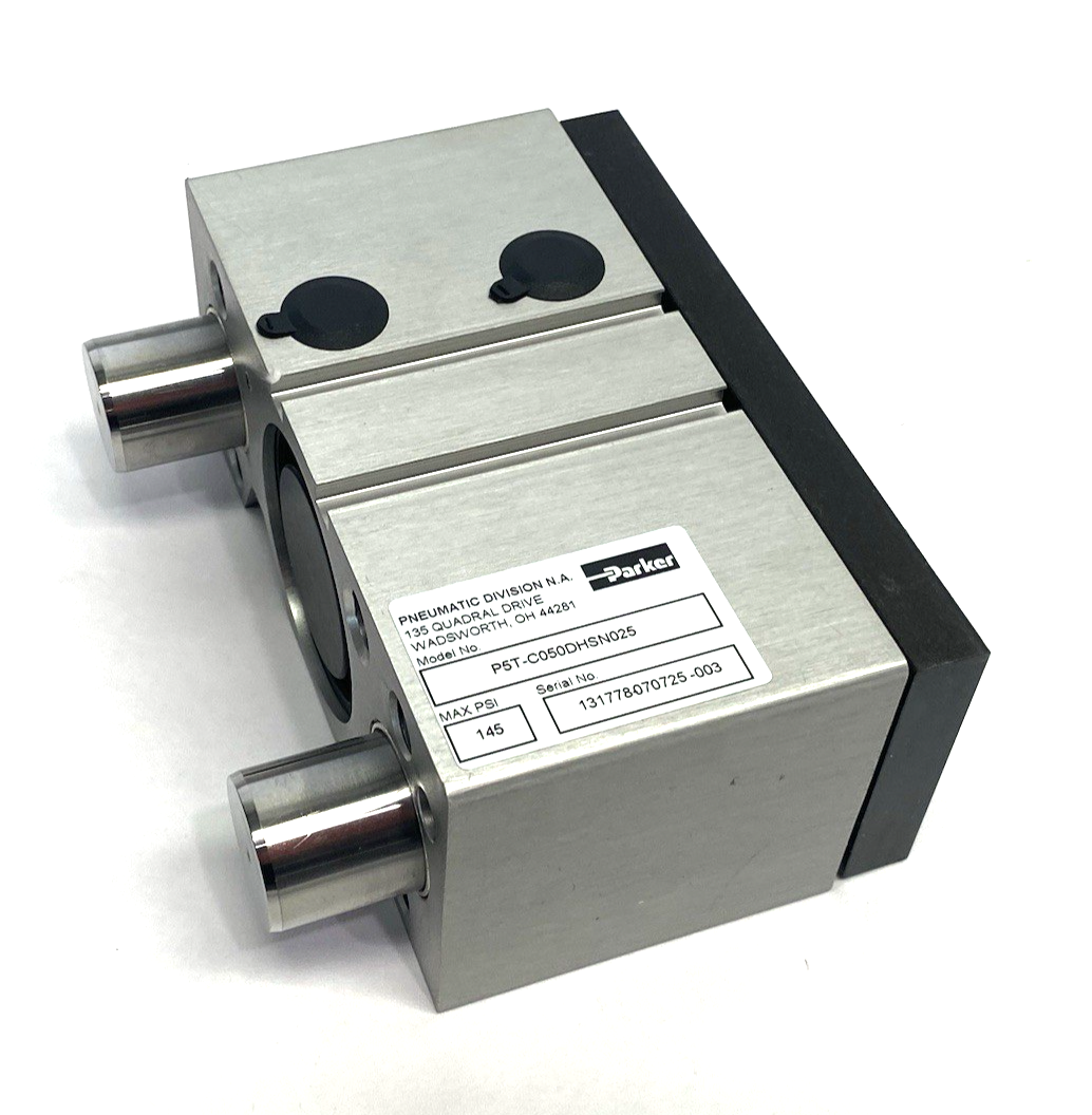 P5T-C050DHSN025 | Parker Pneumatic Guided Slide Cylinder, 50mm Bore, 25mm Stroke - New – Open box - Maverick Industrial Sales