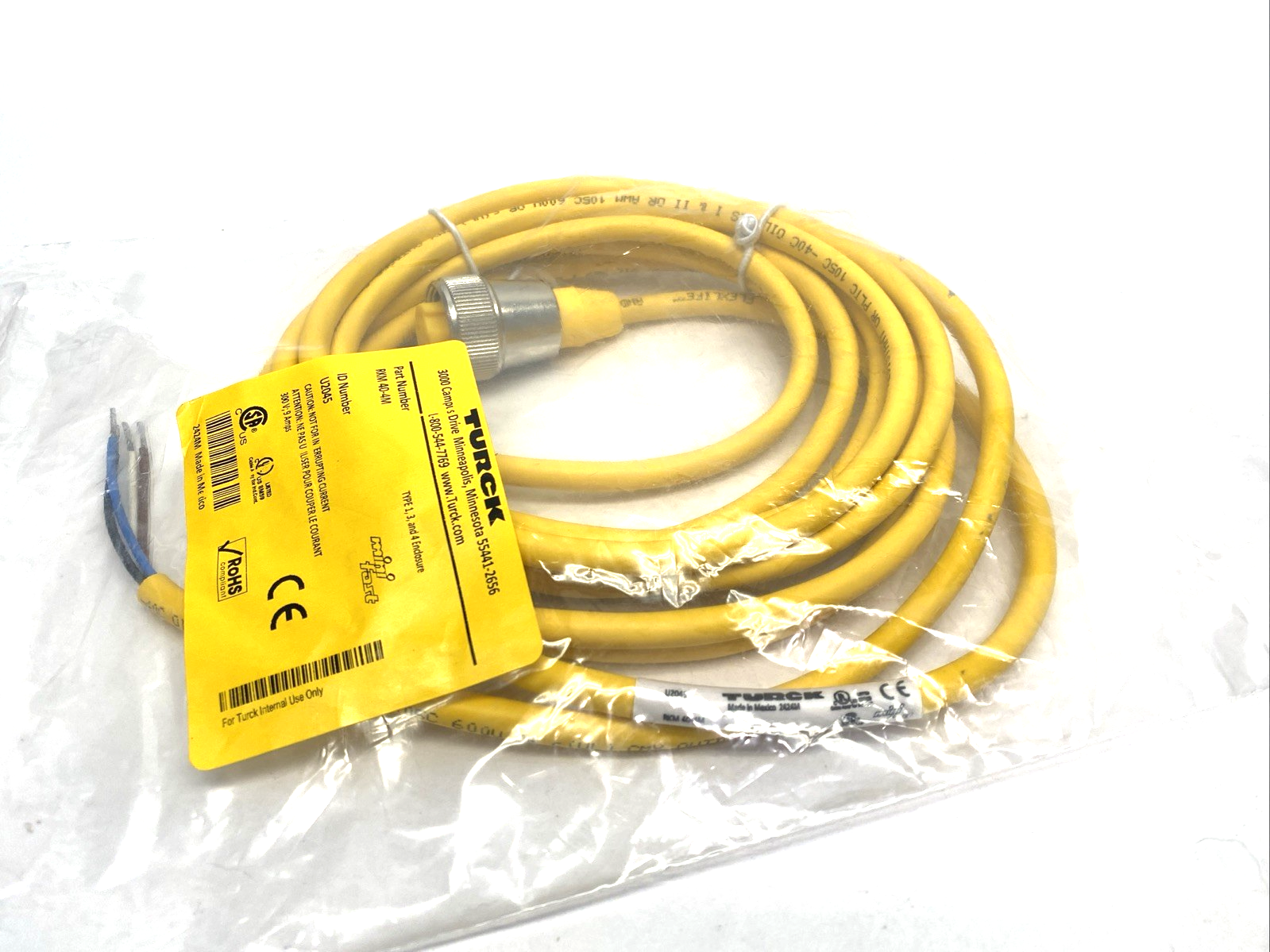 RKM 40-4M | Turck Cordset 7/8" Female 4-Pin To Wire Leads 4m U2045- New - Maverick Industrial Sales