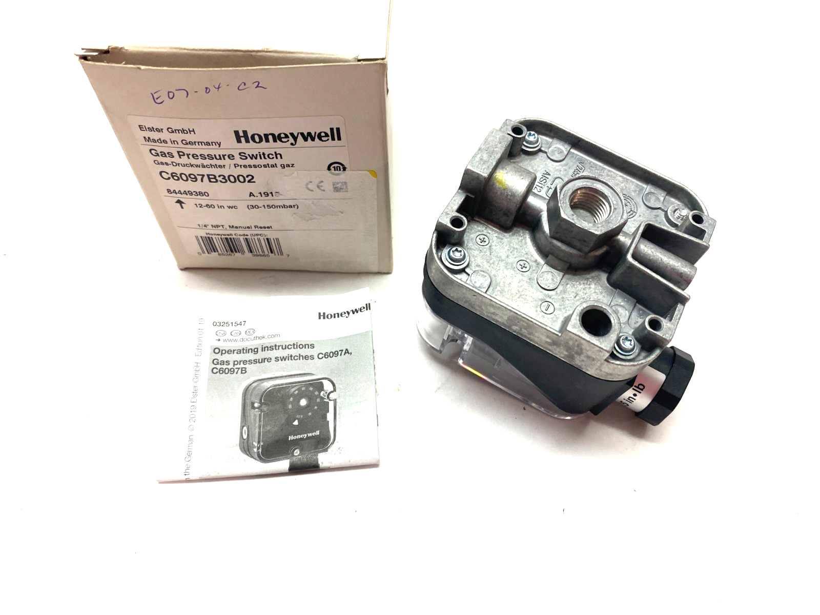 Honeywell C6097B3002 Gas Pressure Switch Manual Reset 12-60in WC - Maverick Industrial Sales