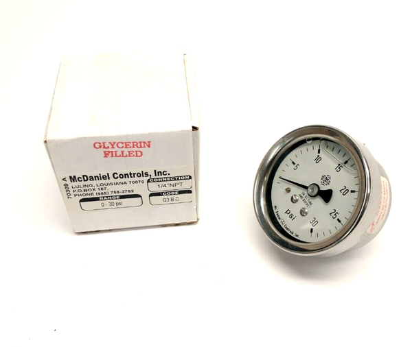 McDaniel Q3BC Pressure Gauge, 0-30psi 1/4" NPT, Stainless Steel Tube & Socket - Maverick Industrial Sales