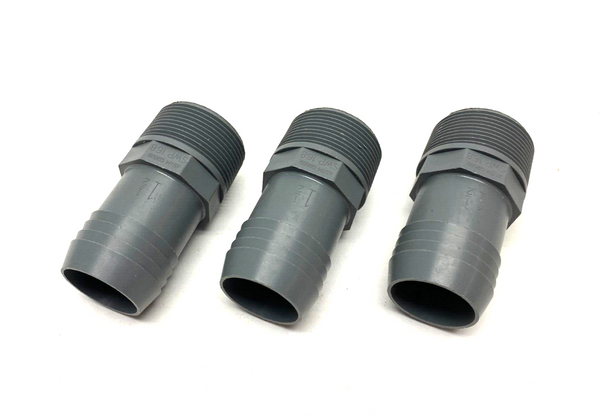 Straight Barbed PVC Hose Fitting Gray 1-1/2" ASTM D2609, SWP 168, LOT OF 3 - Maverick Industrial Sales