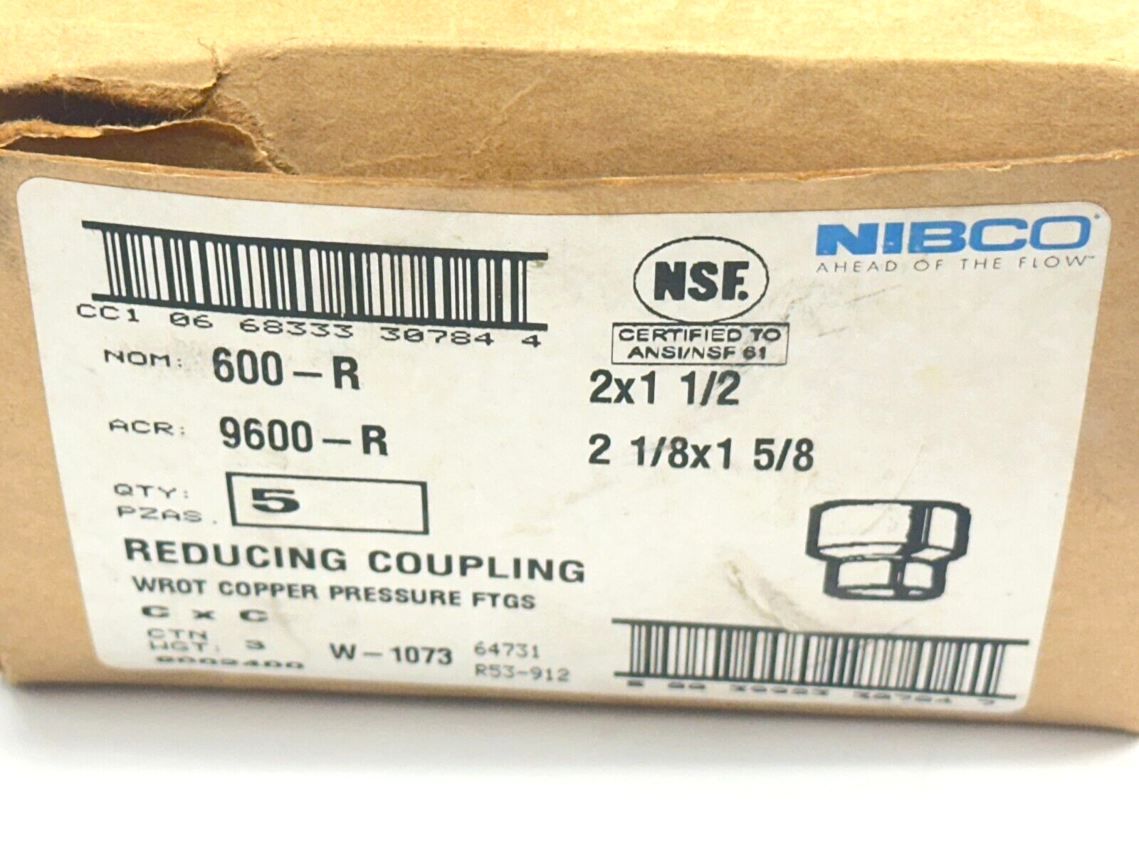 Nibco 9002400 600-R Reducing Coupling Wrot Copper Pressure Fitting 2" x 1-1/2" - Maverick Industrial Sales