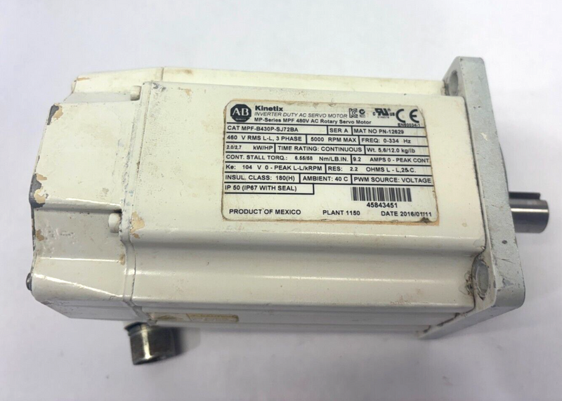 Allen Bradley MPF-B430P-SJ72BA Kinetix Inverter Duty AC Servo Motor, 5000 RPM - Maverick Industrial Sales