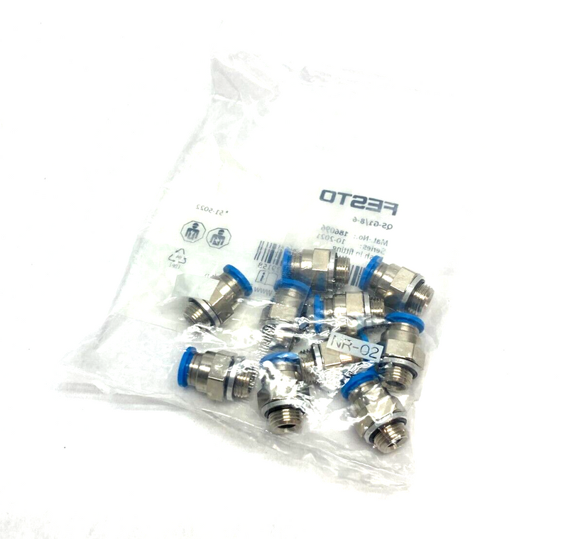 Festo QS-G1/8-6 Push-In Fitting Male Thread 6mm OD Tube 186096 PKG OF 10 - Maverick Industrial Sales