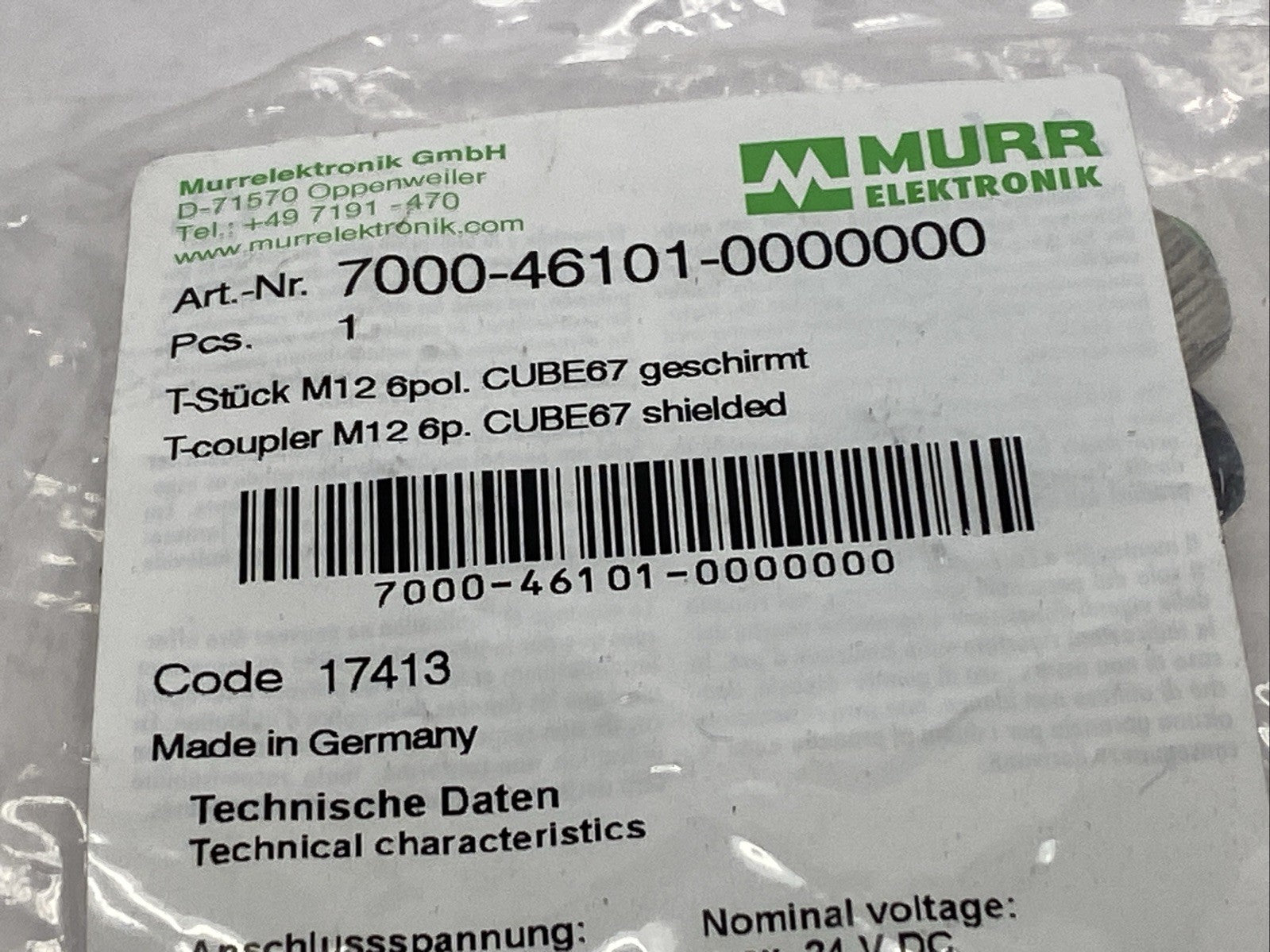 Murrelektronik 7000-46101-0000000 T-Coupler Female M12 / 2x Male M12 6-Pin - Maverick Industrial Sales