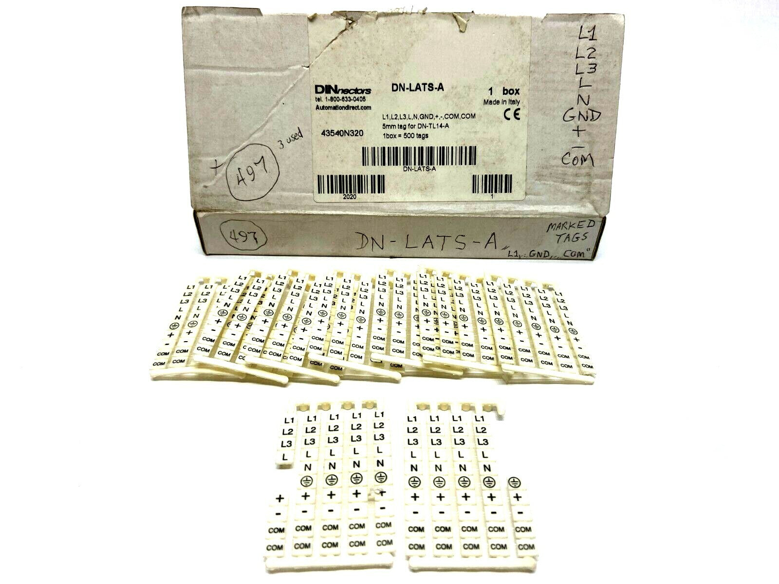 DN-LATS-A | Automation Direct Marked Tags for DN-TL14-A LOT OF 497 - New – Open box - Maverick Industrial Sales