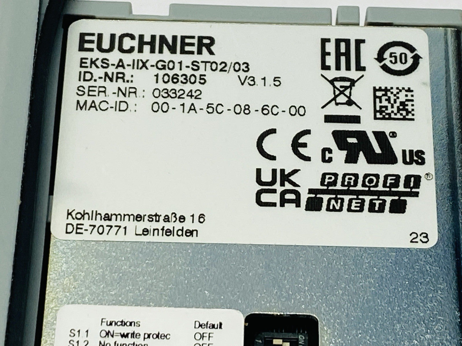 EKS-A-IIX-G01-ST02/03 | Euchner Electronic-Key Adapter PROFINET Interface 106305 - New – Open box - Maverick Industrial Sales