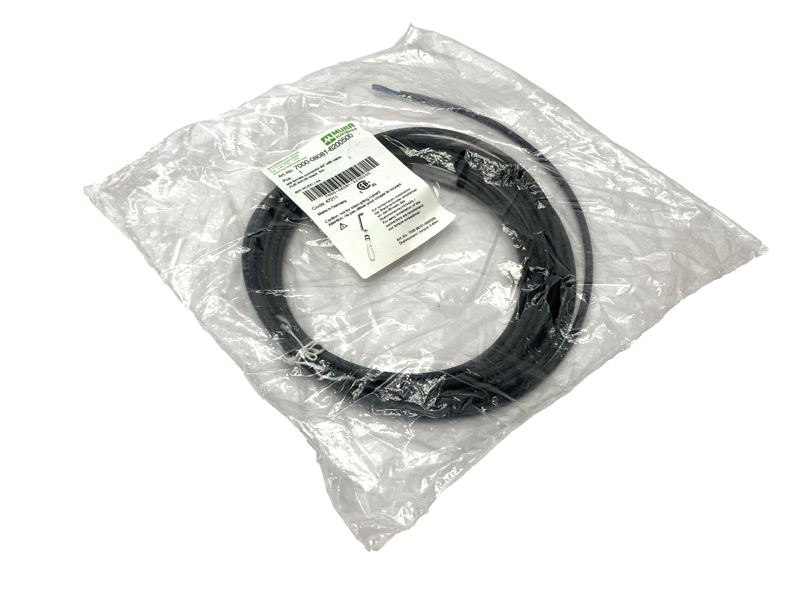 Murr Elektronik 7000-08081-6200500 Single Ended Cable 90 Deg F Connector M8 5m - Maverick Industrial Sales