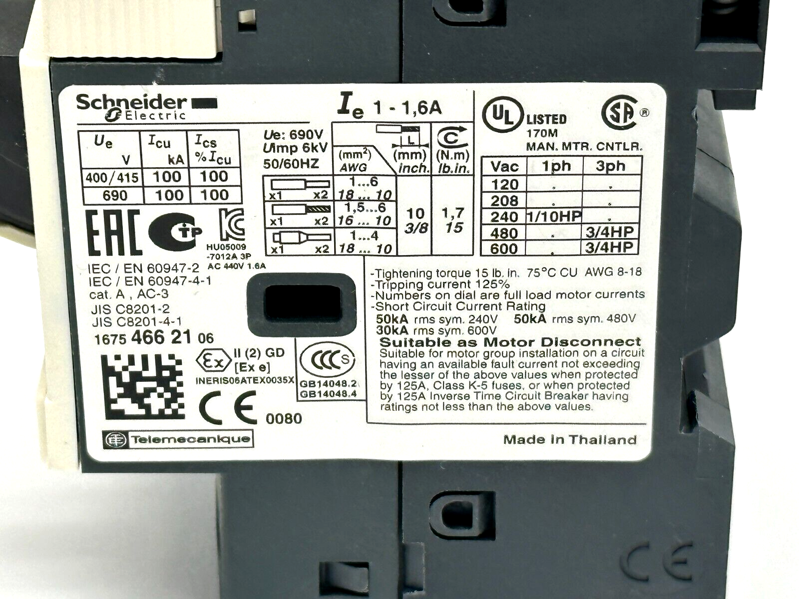 Schneider Electric GV2ME06 Motor Circuit Breaker 1-1.6A 3P - Maverick Industrial Sales